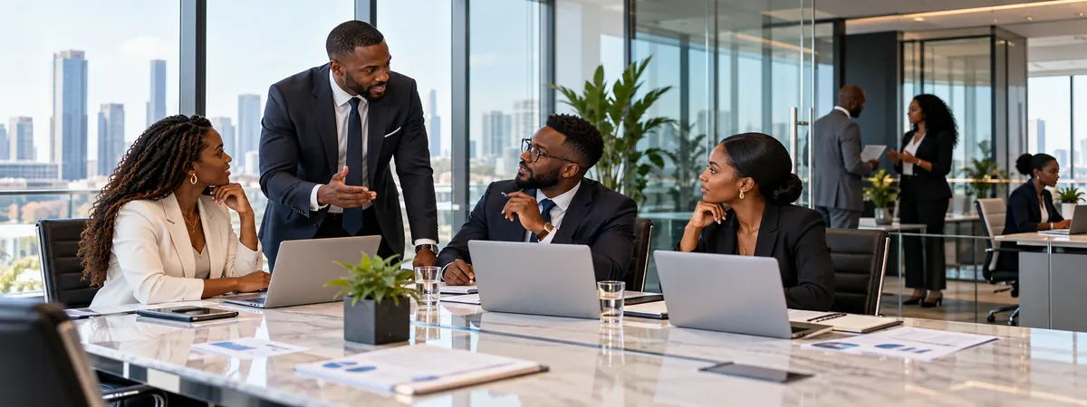 Corporate professionals collaborating around a conference table