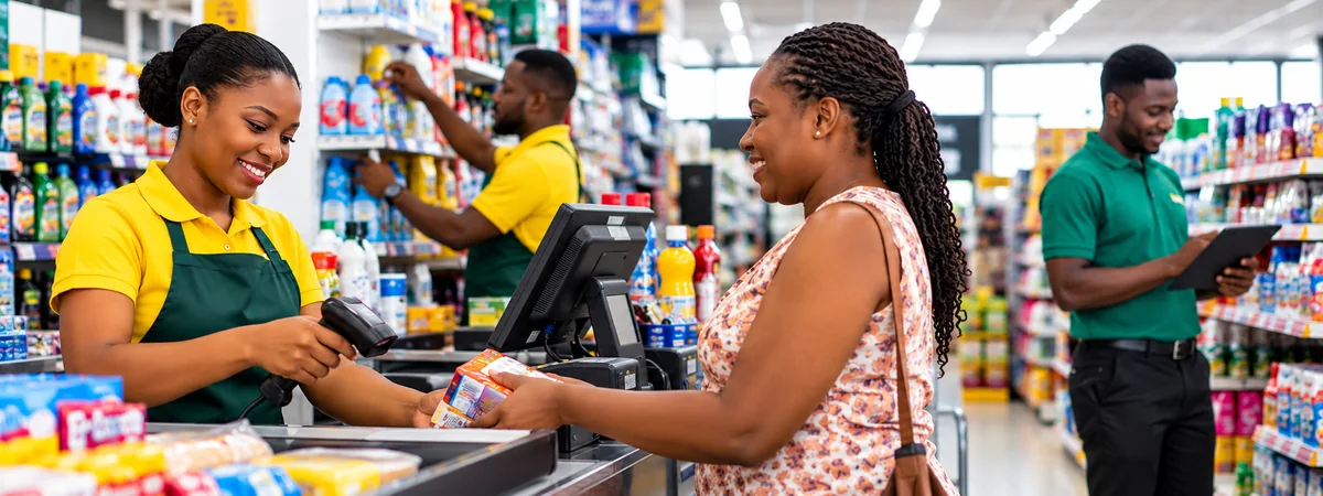 Jamaican retail checkout in a supermarket environment